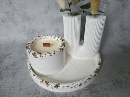 GOLD Sada vázy, tácu a svíčky