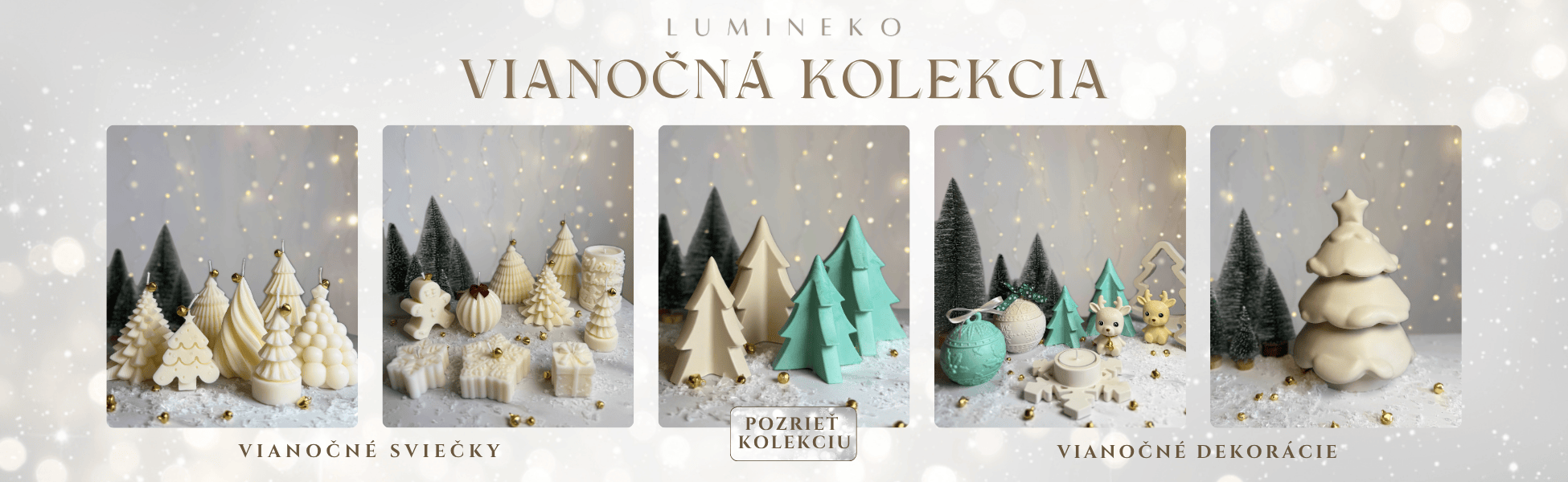 Vianočná kolekcia Lumineko – ručne vyrábané sójové a kokosové sviečky, dizajnové sviečky v jesmonitových nádobách a originálne vianočné dekorácie.