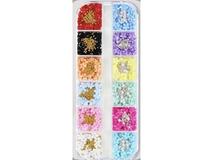 Pastelové kvietky na nechty v krabičke s 12 priehradkami