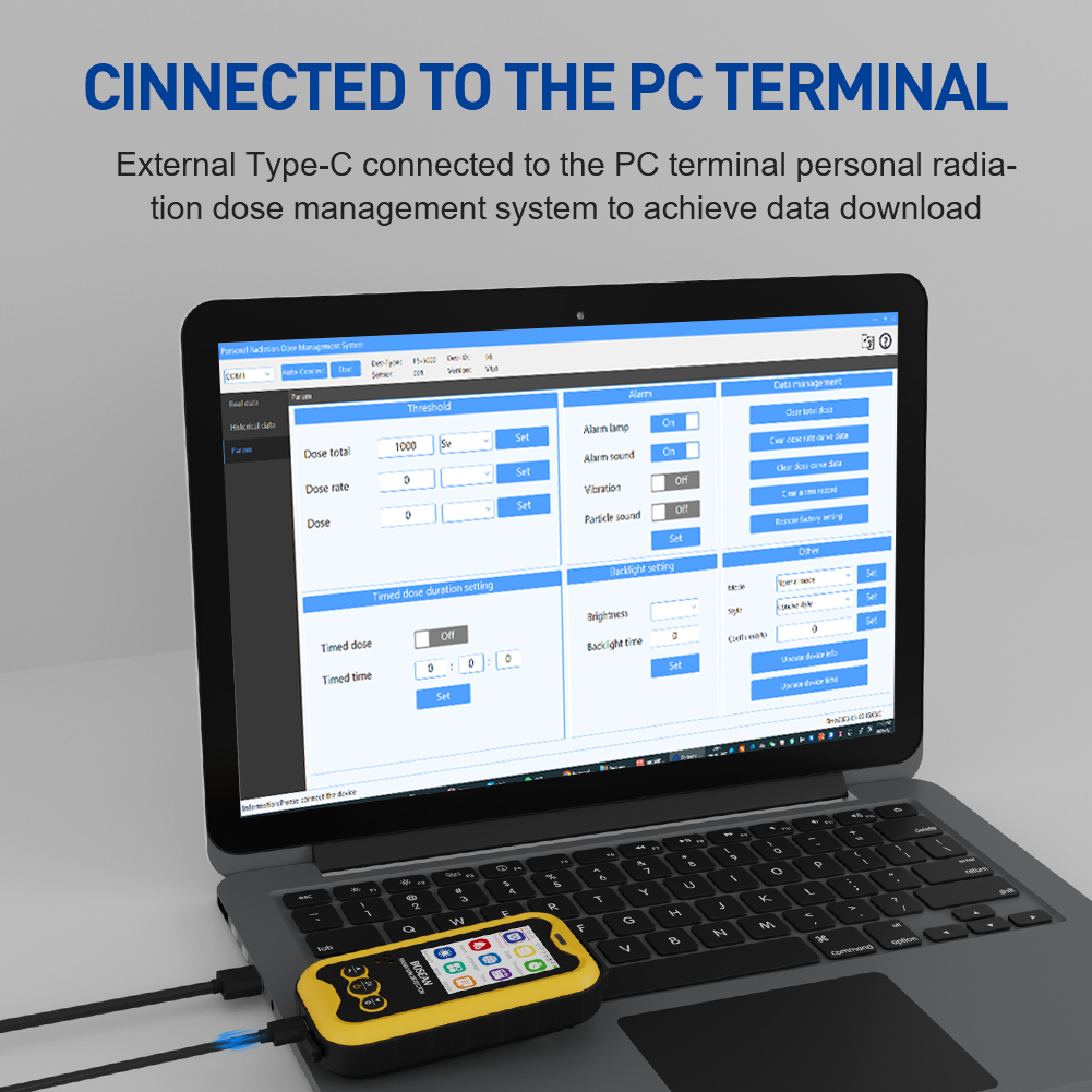 Připojení dozimetru Bosean FS-5000 k počítači se systémem Windows přes USB-C