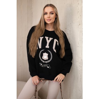 Pamut szett melegített pulóverrel + leggings 26530-U (Méret UNI, Szín Fekete)