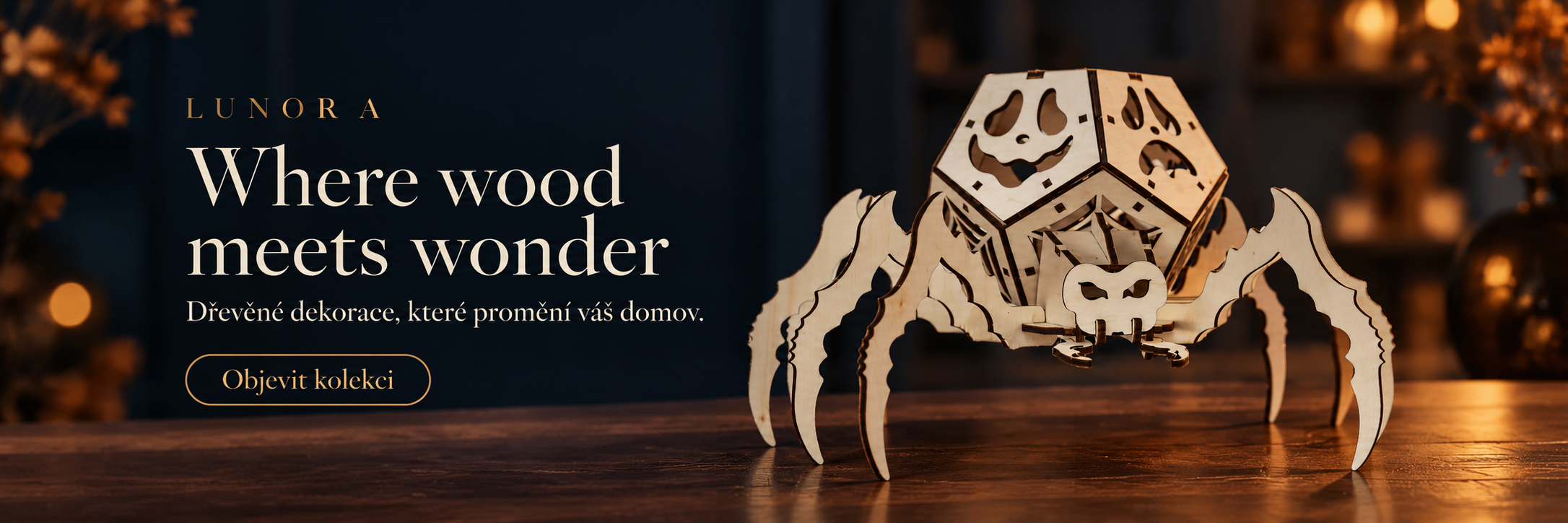 Lunora – dřevěný halloweenský pavouk
