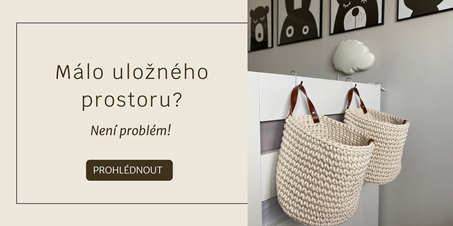 Háčkovaný závěsný úložný koš s uchem