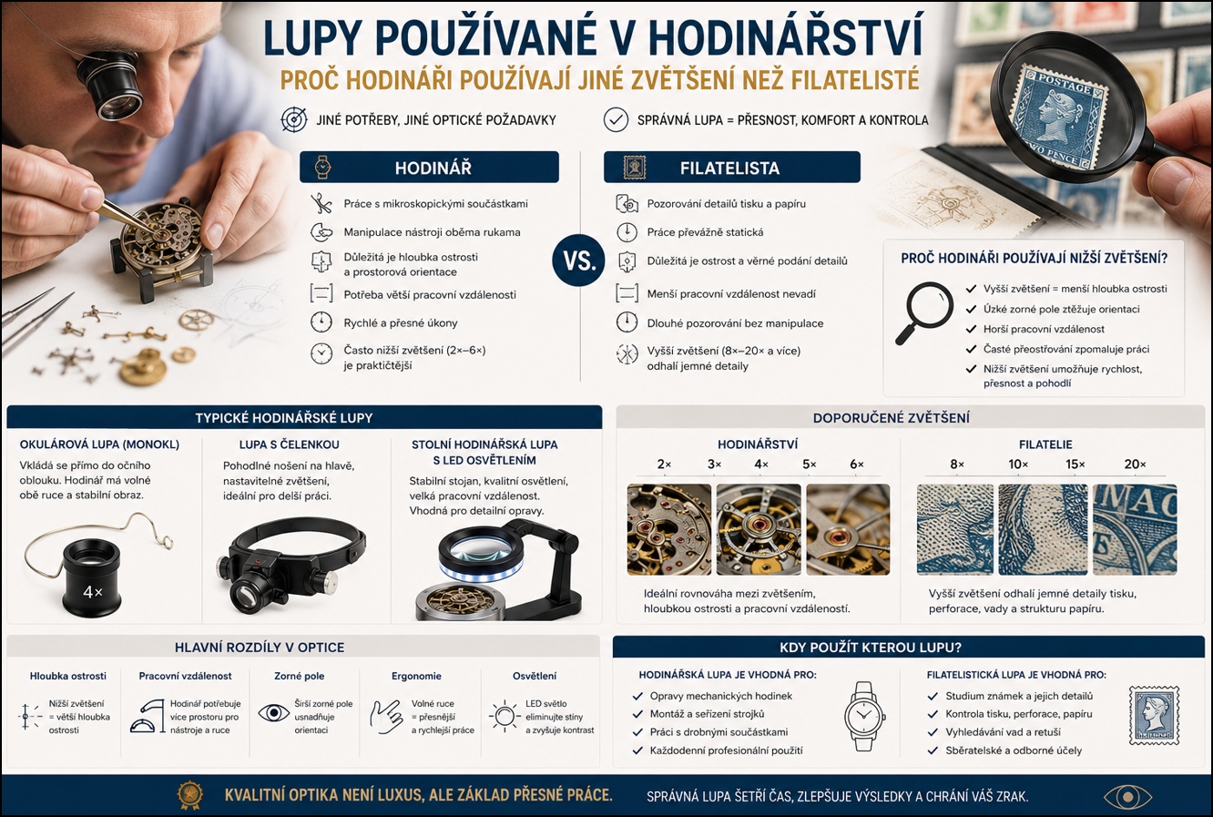 Lupy používané v hodinářství: proč hodináři používají jiné zvětšení než filatelisté