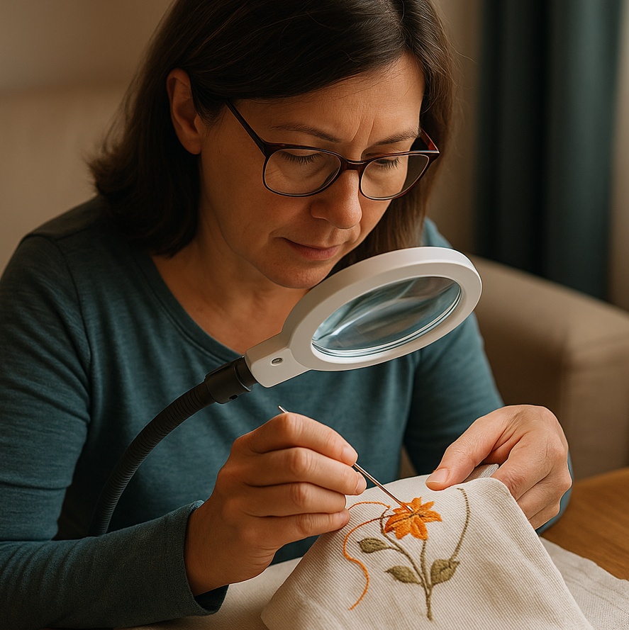 Textilní lupa: detailní pohled na šití, vyšívání, modelářství