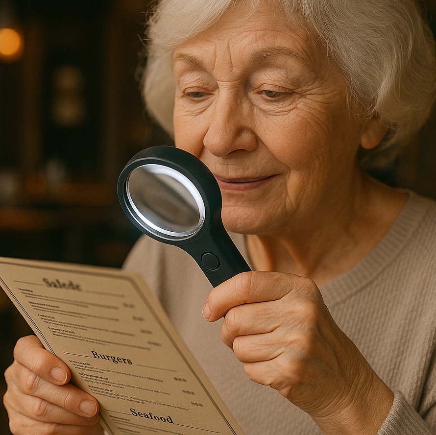 Lupy na čtení jídelních lístků - tipy pro seniory