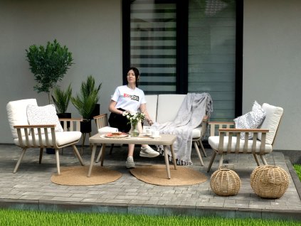 pol pl ZESTAW MEBLI ALUMINIOWYCH SOFA 2 FOTELE STOLIK BEZOWY BEZOWE PODUSZKI 9408 2304 3