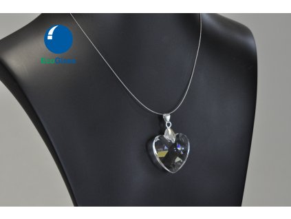 Glass heart on metal cable