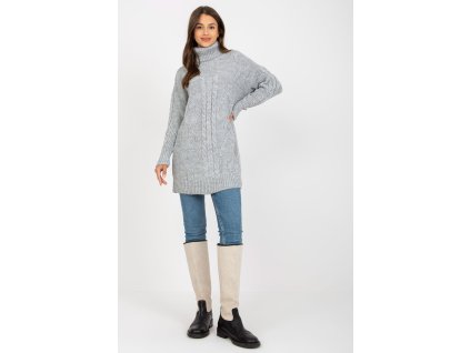Dlouhý svetr  model 170561 Rue Paris (Barva Šedá, Velikost universal)