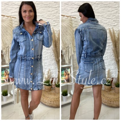 Riflové šaty Niki (Barva Modrá, Velikost Xl)