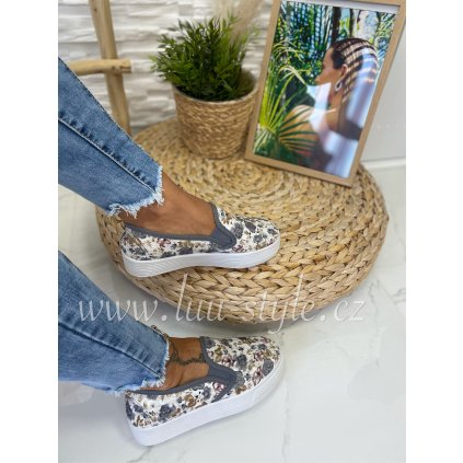 SLIP-ON Charlene (Barva šedá/květ, Velikost 36)