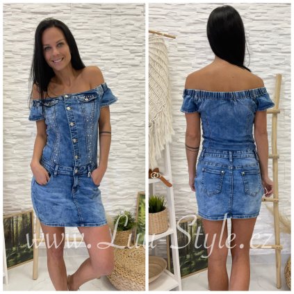 Riflové šaty Jamie (Barva Modrá, Velikost L)