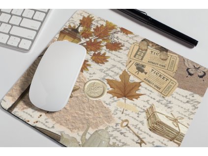mousepad mockup over a desk next to a pen 27549