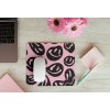 mousepad mockup over a wooden surface by some flowers and a laptop 27560