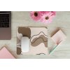 mousepad mockup over a wooden surface by some flowers and a laptop 27560
