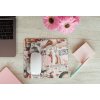 mousepad mockup over a wooden surface by some flowers and a laptop 27560