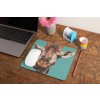 mockup of a mousepad lying on a rustic table next to a flower vase 27554 (6)
