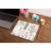 mockup of a mousepad lying on a rustic table next to a flower vase 27554 (2)
