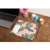 mockup of a mousepad lying on a rustic table next to a flower vase 27554 (18)