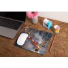mockup of a mousepad lying on a rustic table next to a flower vase 27554 (1)