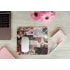 mousepad mockup over a wooden surface by some flowers and a laptop 27560