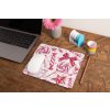 mockup of a mousepad lying on a rustic table next to a flower vase 27554 (8)