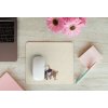 mousepad mockup over a wooden surface by some flowers and a laptop 27560