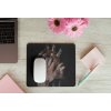 mousepad mockup over a wooden surface by some flowers and a laptop 27560