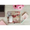 mousepad mockup over a wooden surface by some flowers and a laptop 27560