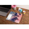 mockup of a mousepad lying on a rustic table next to a flower vase 27554 (27)