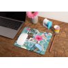 mockup of a mousepad lying on a rustic table next to a flower vase 27554 (98)