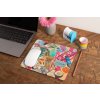 mockup of a mousepad lying on a rustic table next to a flower vase 27554 (95)