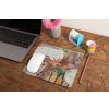 mockup of a mousepad lying on a rustic table next to a flower vase 27554 (89)