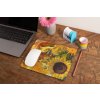 mockup of a mousepad lying on a rustic table next to a flower vase 27554 (68)