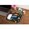 mockup of a mousepad lying on a rustic table next to a flower vase 27554 (27)