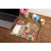 mockup of a mousepad lying on a rustic table next to a flower vase 27554 (47)