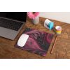 mockup of a mousepad lying on a rustic table next to a flower vase 27554 (37)