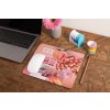 mockup of a mousepad lying on a rustic table next to a flower vase 27554 (87)