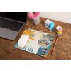 mockup of a mousepad lying on a rustic table next to a flower vase 27554 (30)