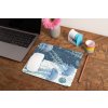mockup of a mousepad lying on a rustic table next to a flower vase 27554 (51)