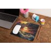 mockup of a mousepad lying on a rustic table next to a flower vase 27554 (81)