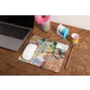 mockup of a mousepad lying on a rustic table next to a flower vase 27554 (73)