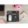 mousepad mockup over a wooden surface by some flowers and a laptop 27560