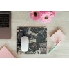 mousepad mockup over a wooden surface by some flowers and a laptop 27560