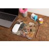 mockup of a mousepad lying on a rustic table next to a flower vase 27554 (2)