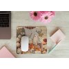 mousepad mockup over a wooden surface by some flowers and a laptop 27560