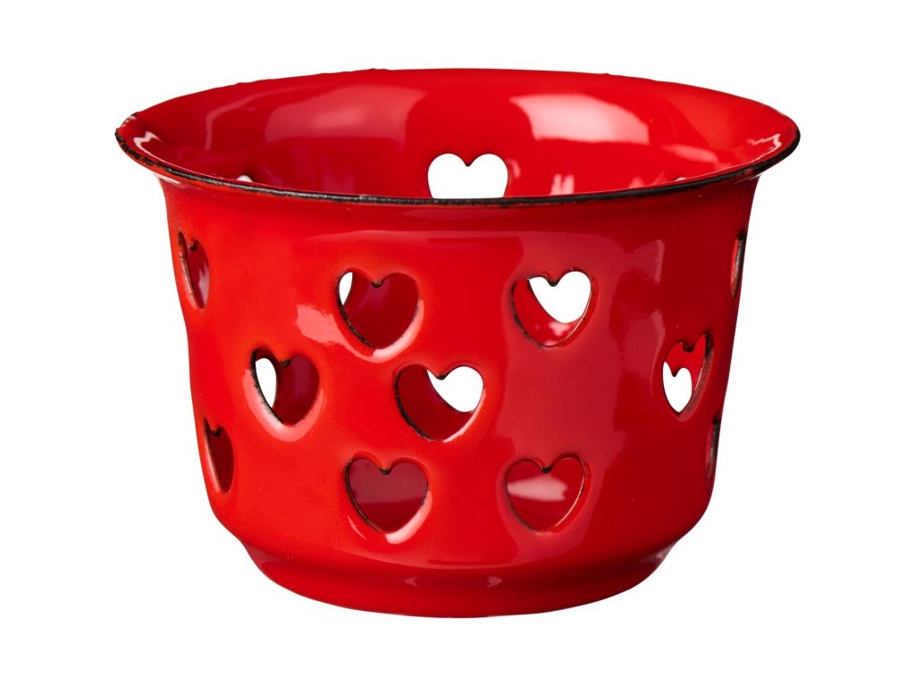 Svietnik na čajovú sviečku so srdiečkami, smaltovaný - Candle holder f/tealight w/hearts enamel
