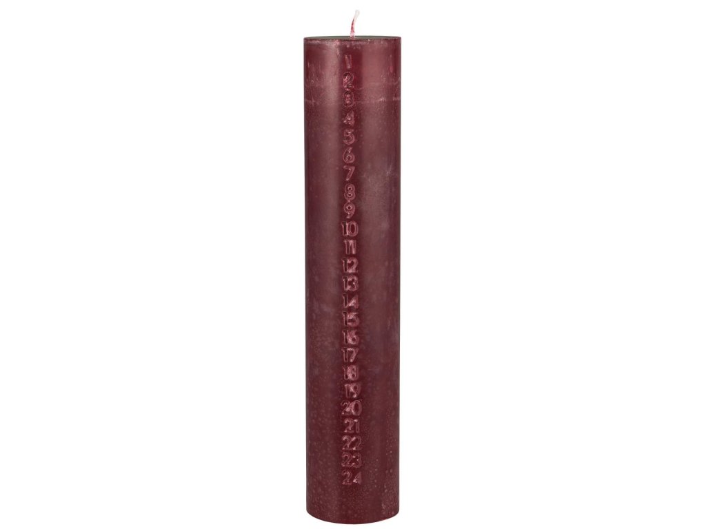 Vianočná sviečka 1–24 s reliéfnymi číslami Rhododendron - Christmas candle 1-24 w/embossed numbers rhododendron stearin Nordic Swan Eco-label