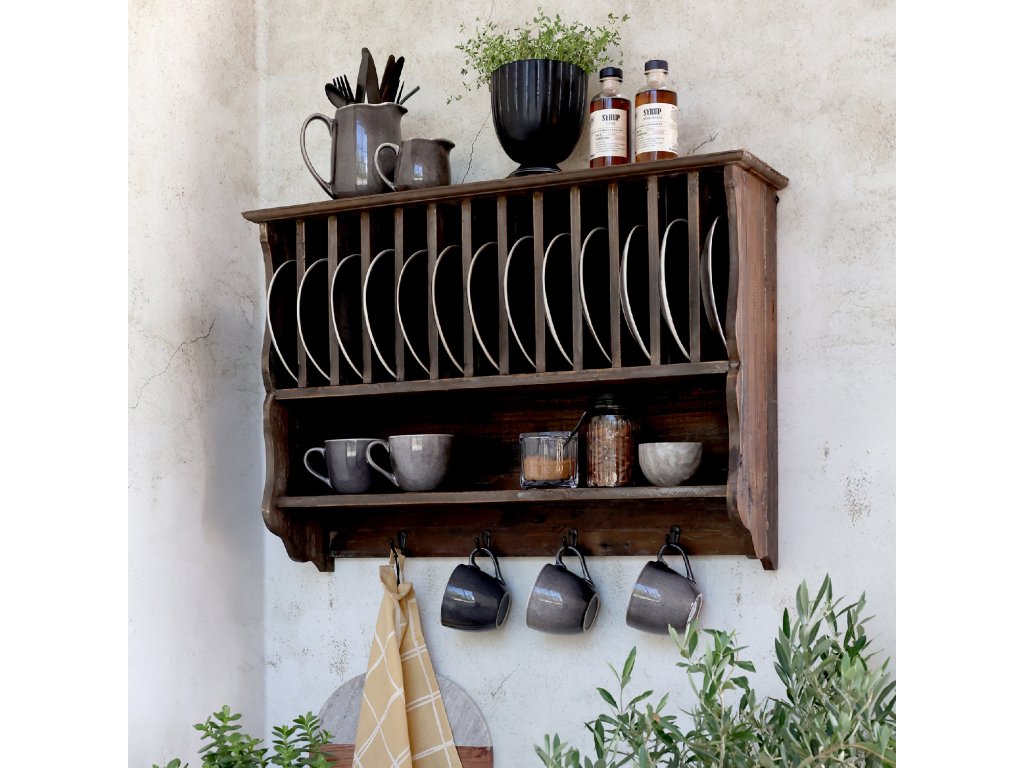 Nástenná polica s priehradkami a háčikmi - Wall Shelf w. drawers