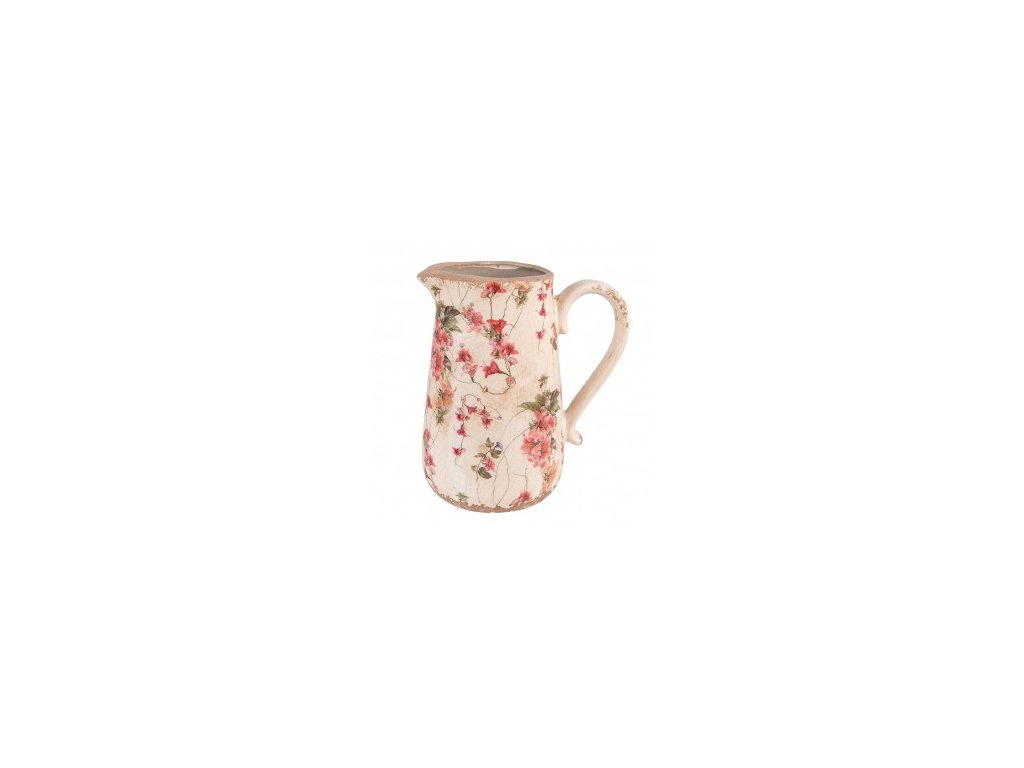 decoration can 20x14x23 cm pink beige ceramic flowers water jug